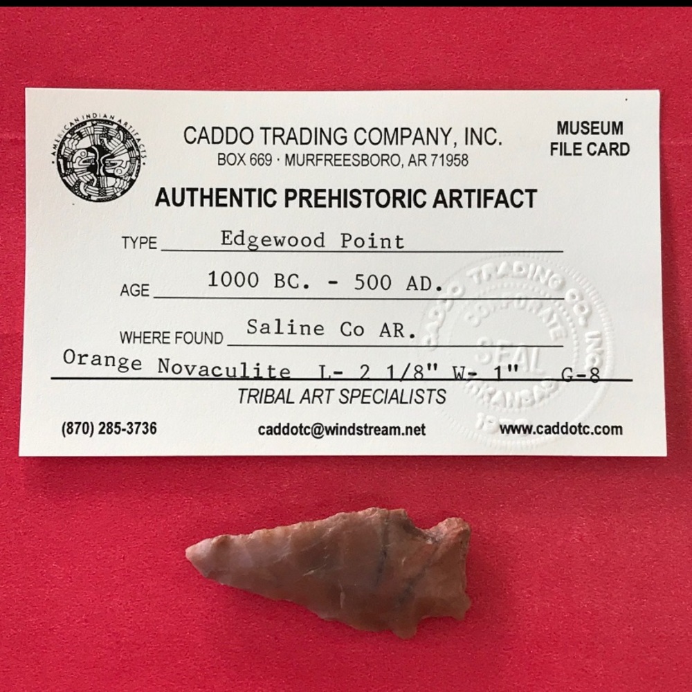 Prehistoric arrowhead Point Artifact with certificate